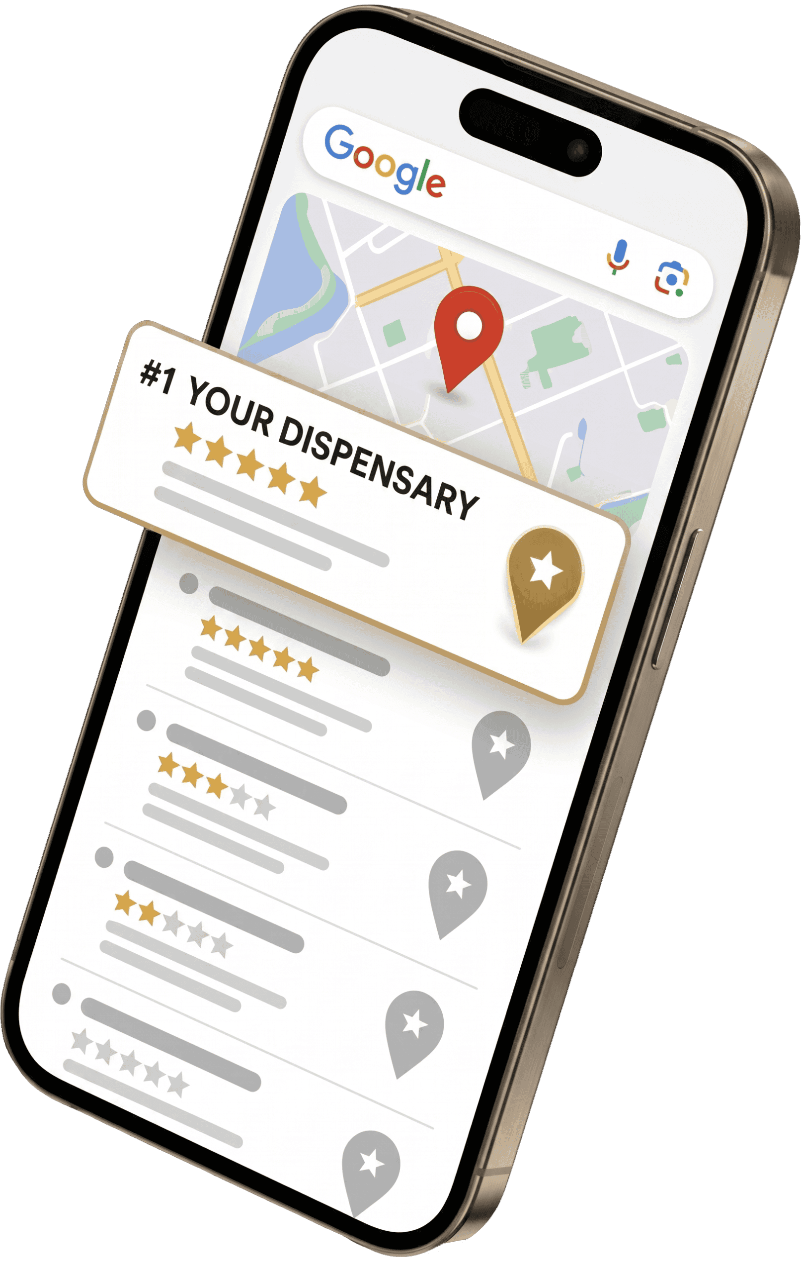 Google Maps results showing a dispensary ranked first